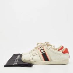 Gucci White/Red Leather Ace Band Low Top Sneakers Size 37