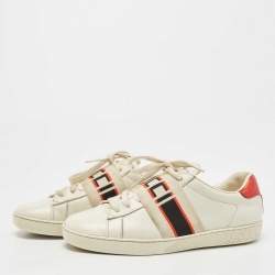 Gucci White/Red Leather Ace Band Low Top Sneakers Size 37