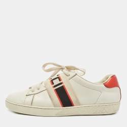 Gucci White/Red Leather Ace Band Low Top Sneakers Size 37