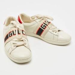 Gucci White/Red Leather Ace Band Low Top Sneakers Size 37