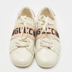 Gucci White/Red Leather Ace Band Low Top Sneakers Size 37