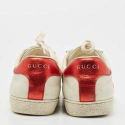 Gucci White/Red Leather Ace Band Low Top Sneakers Size 37