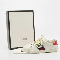 Gucci White Leather Sequin Embellished  Ace Web Detail Low Top  Sneakers Size 37