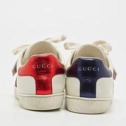 Gucci White Leather Sequin Embellished  Ace Web Detail Low Top  Sneakers Size 37