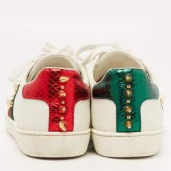 Pre Owned Gucci White Leather Faux Pearl Embellished Ace Sneakers Size 36.5