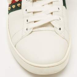 Pre Owned Gucci White Leather Faux Pearl Embellished Ace Sneakers Size 36.5