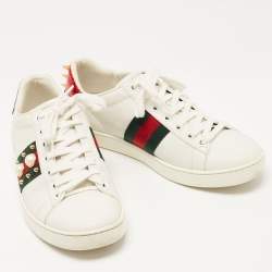 Pre Owned Gucci White Leather Faux Pearl Embellished Ace Sneakers Size 36.5
