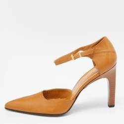 Gucci Mustard Leather Pointed Ankle Strap Sandals Size 37