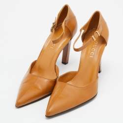 Gucci Mustard Leather Pointed Ankle Strap Sandals Size 37