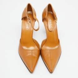 Gucci Mustard Leather Pointed Ankle Strap Sandals Size 37