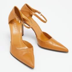 Gucci Mustard Leather Pointed Ankle Strap Sandals Size 37