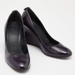 Gucci Purple Patent Leather Wedge Round Toe Pumps Size 36