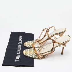 Gucci Brown/Beige Python and Canvas Ankle Strap Sandals Size 40