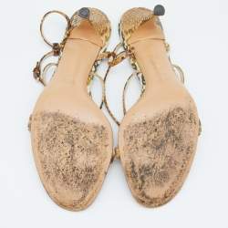 Gucci Brown/Beige Python and Canvas Ankle Strap Sandals Size 40