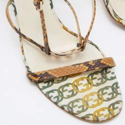 Gucci Brown/Beige Python and Canvas Ankle Strap Sandals Size 40
