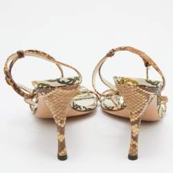Gucci Brown/Beige Python and Canvas Ankle Strap Sandals Size 40