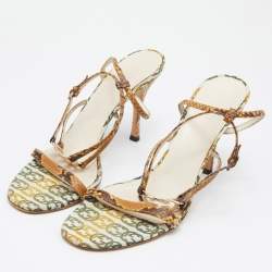 Gucci Brown/Beige Python and Canvas Ankle Strap Sandals Size 40