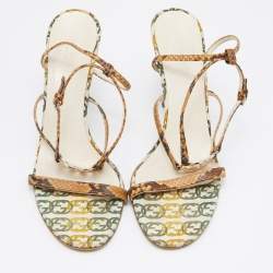 Gucci Brown/Beige Python and Canvas Ankle Strap Sandals Size 40