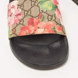 Pre Owned Gucci Multicolor GG Supreme Blooms Canvas Slides Size 41