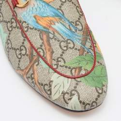 Gucci Grey Canvas Bird Printed Princetown Mules Size 38   