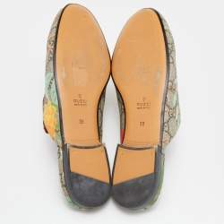 Gucci Grey Canvas Bird Printed Princetown Mules Size 38   
