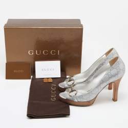 Pre Owned Gucci Grey Leather Guccissima Horsebit Peep Toe Pumps Size 37