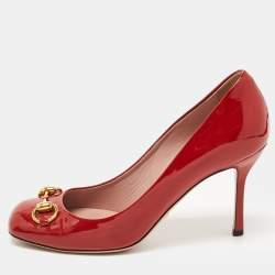 Pre Owned Gucci Red Patent Leather Horsebit Round Toe Pumps Size 37
