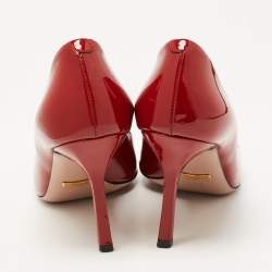 Pre Owned Gucci Red Patent Leather Horsebit Round Toe Pumps Size 37