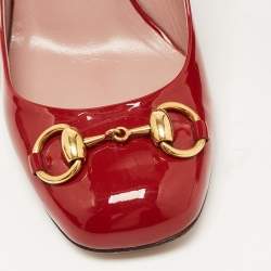Pre Owned Gucci Red Patent Leather Horsebit Round Toe Pumps Size 37