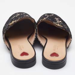 Gucci Black/Beige Satin and Lace Princetown Mules Size 39