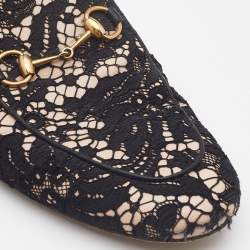 Gucci Black/Beige Satin and Lace Princetown Mules Size 39