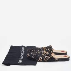 Gucci Black/Beige Satin and Lace Princetown Mules Size 39