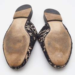 Gucci Black/Beige Satin and Lace Princetown Mules Size 39