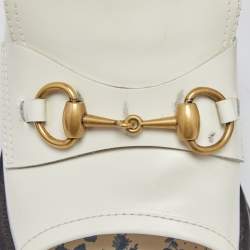 Gucci White Leather Harald Horsebit Platform Slide Sandals Size 38.5