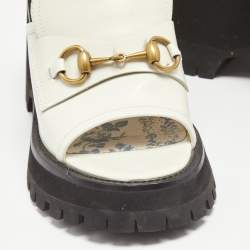 Gucci White Leather Harald Horsebit Platform Slide Sandals Size 38.5