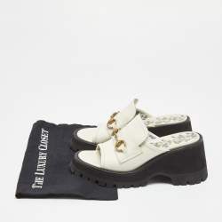 Gucci White Leather Harald Horsebit Platform Slide Sandals Size 38.5