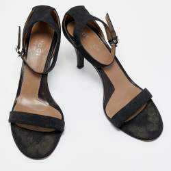 Gucci Black GG Canvas Ankle Strap Sandals Size 39