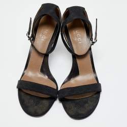 Gucci Black GG Canvas Ankle Strap Sandals Size 39