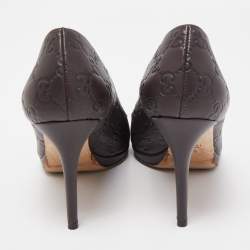 Gucci Dark Brown Guccissima Leather Horsebit Peep-Toe Platform Pumps Size 38.5