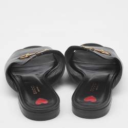 Pre Owned Gucci Black Leather Malaga Kid Flat Slides Size 40