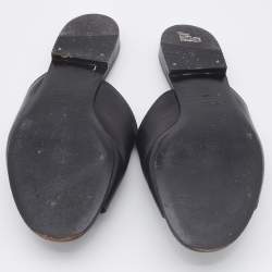 Pre Owned Gucci Black Leather Malaga Kid Flat Slides Size 40