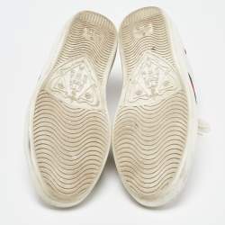 Pre Owned Gucci White Leather Web Detail Bee Embroidered Ace Low Top Sneakers Size 37