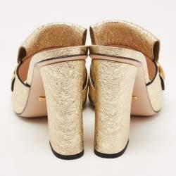 Pre Owned Gucci Gold Crinkled Leather GG Marmont Fringed Slide Sandals Size 39.5