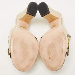 Pre Owned Gucci Gold Crinkled Leather GG Marmont Fringed Slide Sandals Size 39.5