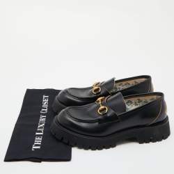 Pre Owned Gucci Black Leather Harald Horsebit Platform Loafers Size 41