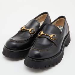 Pre Owned Gucci Black Leather Harald Horsebit Platform Loafers Size 41