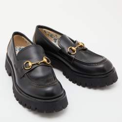 Pre Owned Gucci Black Leather Harald Horsebit Platform Loafers Size 41