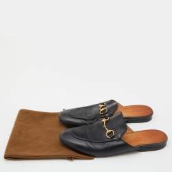 Gucci Black Leather Princetown Flat Mules Size 37.5 
