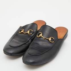 Gucci Black Leather Princetown Flat Mules Size 37.5 