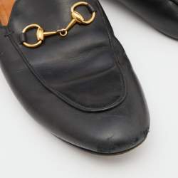 Gucci Black Leather Princetown Flat Mules Size 37.5 